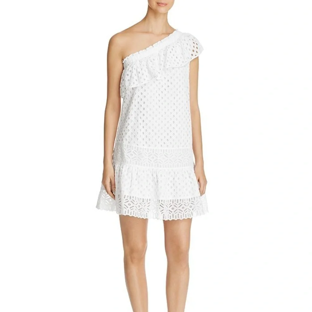 Tory Burch Women’s Zoe Eyelet One Shoulder Dress White Size 4 Tiered Knee length